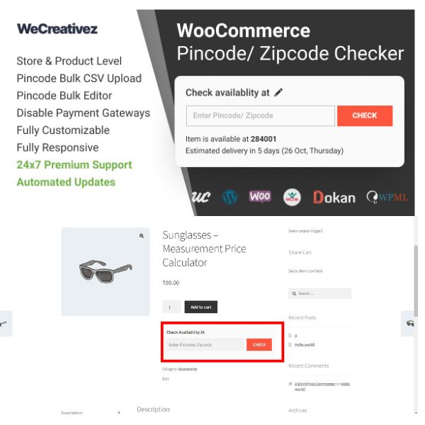 WooCommerce Pincode/ Zipcode Checker